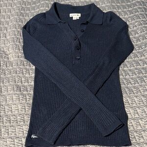 Lacoste Women's Dark Blue Ribbed Button Down Cotton/Cashmere Sweater Size 34